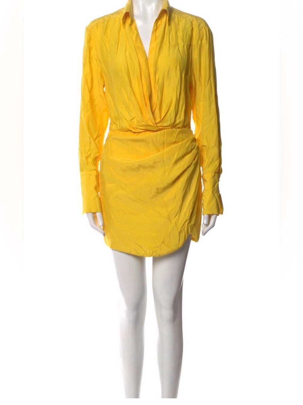 GAUGE81 Yellow 100% Silk Ruched Mini Dress Size S